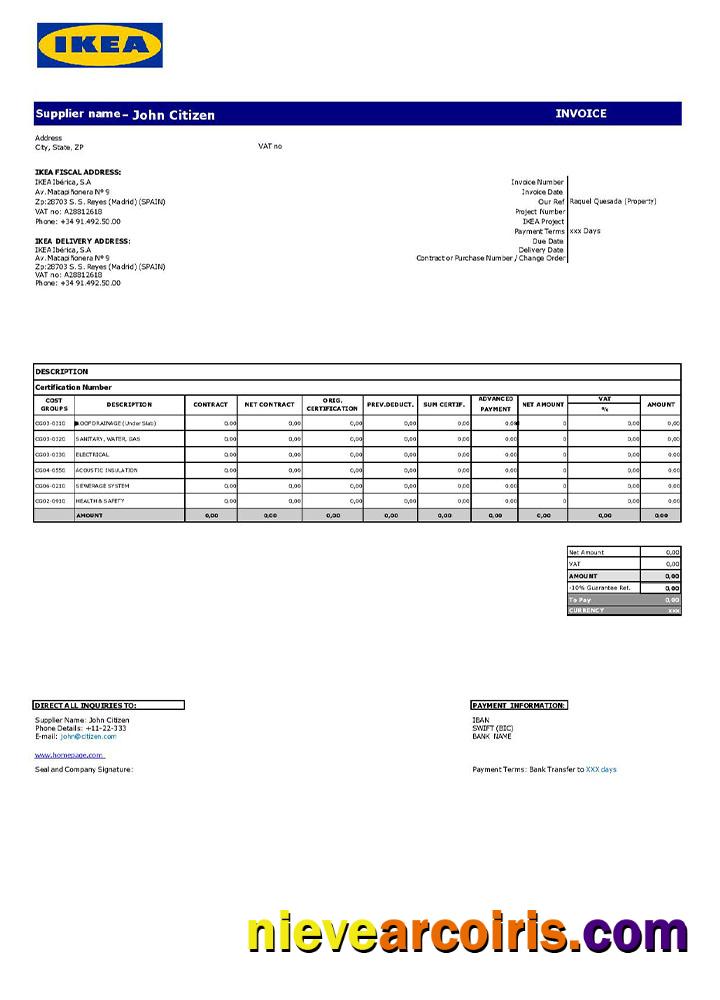 USA Ikea invoice
